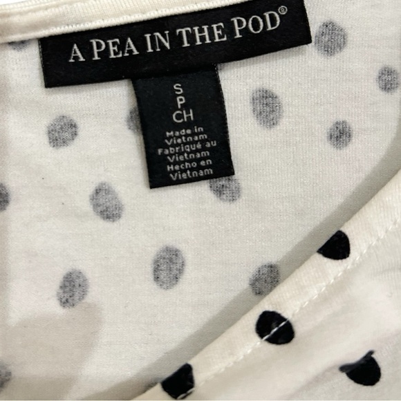A pea in the pod black/white polka dot long sleeved side ruched top size small - Picture 10 of 11